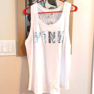 Victoria Secret PINK Tank top with silver sequins Embellishments size Large
